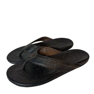 OluKai Hiapo Flip Flops Sandals Brown Leather Men’s Size US 9 EU 42